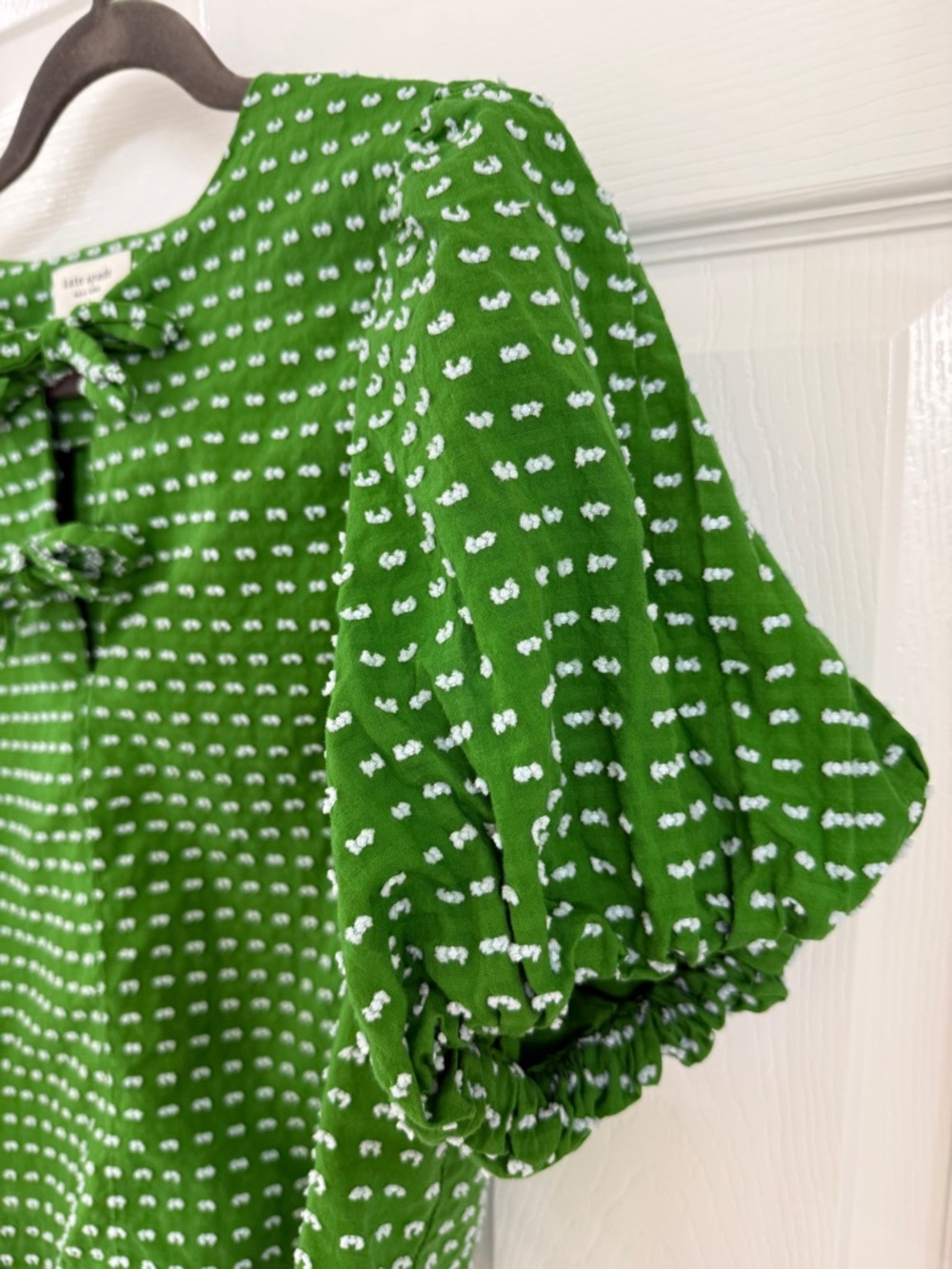 kate spade x target Green Puff-Sleeve Tie-Front Blouse with Tiny White Dot Print - Picture 3 of 3